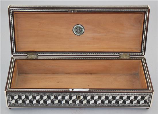 A rectangular Indian sadeli ware glove box, 11.25in.